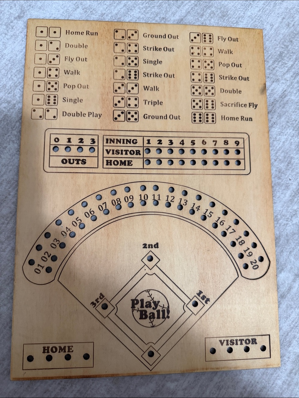 Wooden Baseball Scoreboard - Natural Wood